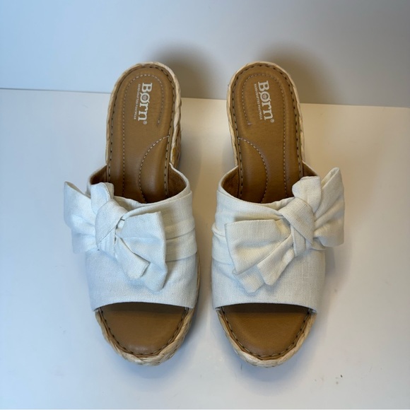 Børn Adalia Raffia Platform Wedge Sandals Ivory Bow Womens Size 9M - Picture 7 of 12